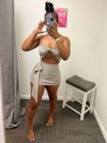 Summer Leisure Streamer Solid Color Tube Top Two-piece Set