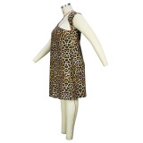 Sexy Leopard Print Irregular Collar Sleeveless Plus Size Dress