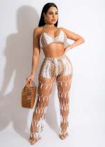 Hollow Perspective Beach Fishnet Color Matching Hand Hook Sexy Suit