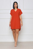 Solid Color Casual Loose V-Neck Fashion Dress Wholesale