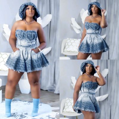 Fashionable Temperament Denim Plus Size Two-piece Set