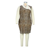 Sexy Leopard Print Irregular Collar Sleeveless Plus Size Dress
