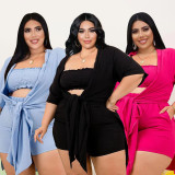 Solid Color Large Size Tube Top Three-piece Set