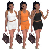 Fashion Sexy Sports Solid Color Tank Top Shorts Set
