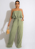 Solid Color Sleeveless Casual Wrap Chest Ruffle Jumpsuit