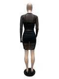 Nightclub Network Yarn Dress + Small Vest + Shorts Three-piece Set