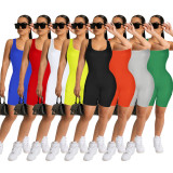 Solid Color Pit Strip Simple Sports Jumpsuit