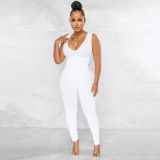 Casual Skinny Solid Color V-Neck Sleeveless Trousers Two-Piece Set
