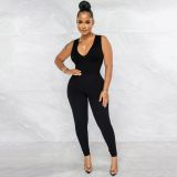 Casual Skinny Solid Color V-Neck Sleeveless Trousers Two-Piece Set