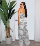 Chest Wrap Loose Print Casual Two-Piece Set