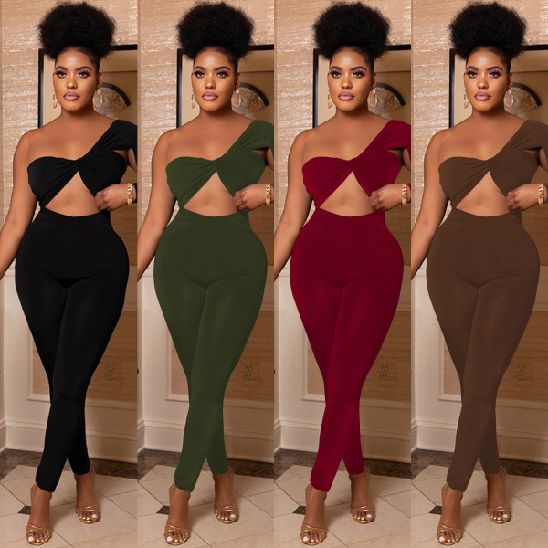 Casual Solid Color Tube Top Cutout Single-sleeve Trousers Jumpsuit