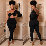 Casual Solid Color Tube Top Cutout Single-sleeve Trousers Jumpsuit