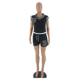 Sleeveless Threaded Sports Solid Stretch Embroidered Two Piece