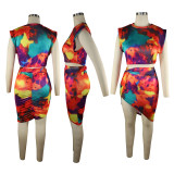 Tie-Dye Print Knotted Pleated Skirt Set