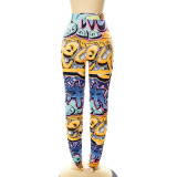 Hip Hop Graffiti Print High Waist Hip Raise Casual Pants