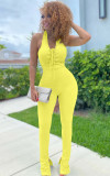 Sexy Solid Color Backless Pants Foot Slit Jumpsuit