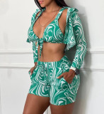 Casual Printed Bikini Shorts Casual Three Piece Set