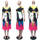 Personality Large Avatar Print Loose Dress