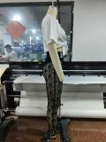 Irregular Split Letter Print T-shirt Lace See-through Trousers Two-piece Set