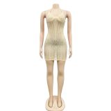 Sexy Suspenders Wrap Chest Hot Drilling Mesh Gauze Perspective Dress