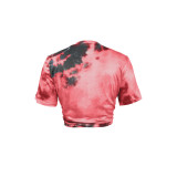 Casual Street Trend Printed Fringe Slit Short Sleeve T-Shirt Top