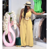 Solid Color Casual Short Sleeve Wide Leg Pants Two Piece Set