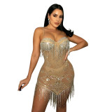 Sexy Mesh Fringe Dress With Sling