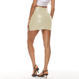 Zippered Hip Asymmetric Side Opening PU Leather Skirt