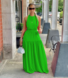 Solid Color Sling Sleeveless Sexy Leaky Back Maxi Dress