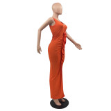 Popular Sleeveless Solid Color Pleated Slit Dress