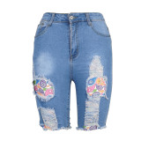 Personality Trendy Ripped Patch Denim Shorts