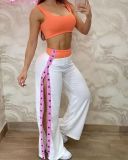 Casual Side Button Open Wide Leg Pant Tank Top Two Piece