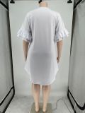 Round Neck Print Plus Size Ruffle Sleeve Dress