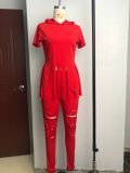 Casual Solid Color Fringed Sports Suit