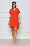Solid Color Casual Loose V-Neck Fashion Women's Dress