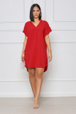 Solid Color Casual Loose V-Neck Fashion Women's Dress