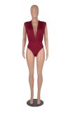 Deep V Sexy Fashion Pleated One Piece Ladies Swimsuit