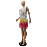 Sexy See-through Knitted Hand Hook Mesh Fringed Beach Sun Protection Dress