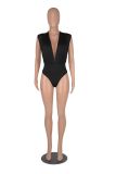 Deep V Sexy Fashion Pleated One Piece Ladies Swimsuit