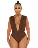 Deep V Sexy Fashion Pleated One Piece Ladies Swimsuit