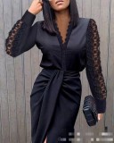 Fashion V-neck lace long-sleeved hip dress