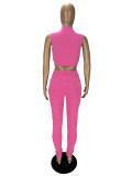 Solid Color Casual Zip Top Trousers Two-Piece Set