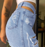 High Waist Slim Ripped Denim Skirt