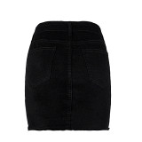 Black High Waist Bag Hip Black Denim Skirt
