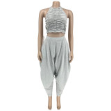 Pleated Sling Loose Yoga Pants Two-Piece Set