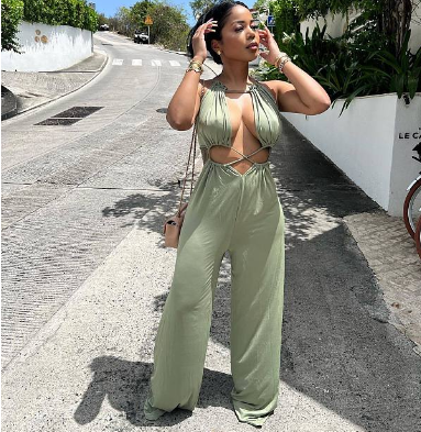 Fashionable Sexy Irregular Tie Wrap Chest Loose Wide Leg Jumpsuit