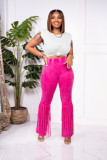 Solid Color Sleeveless Top Fringed Pants Two-piece Set