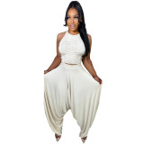 Pleated Sling Loose Yoga Pants Two-Piece Set
