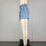 High-waisted Slim-fit Irregular-breasted Denim Skirt