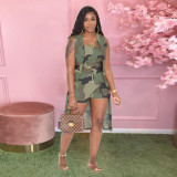 Summer Sling Print Sleeveless Long Cape Three-piece Set